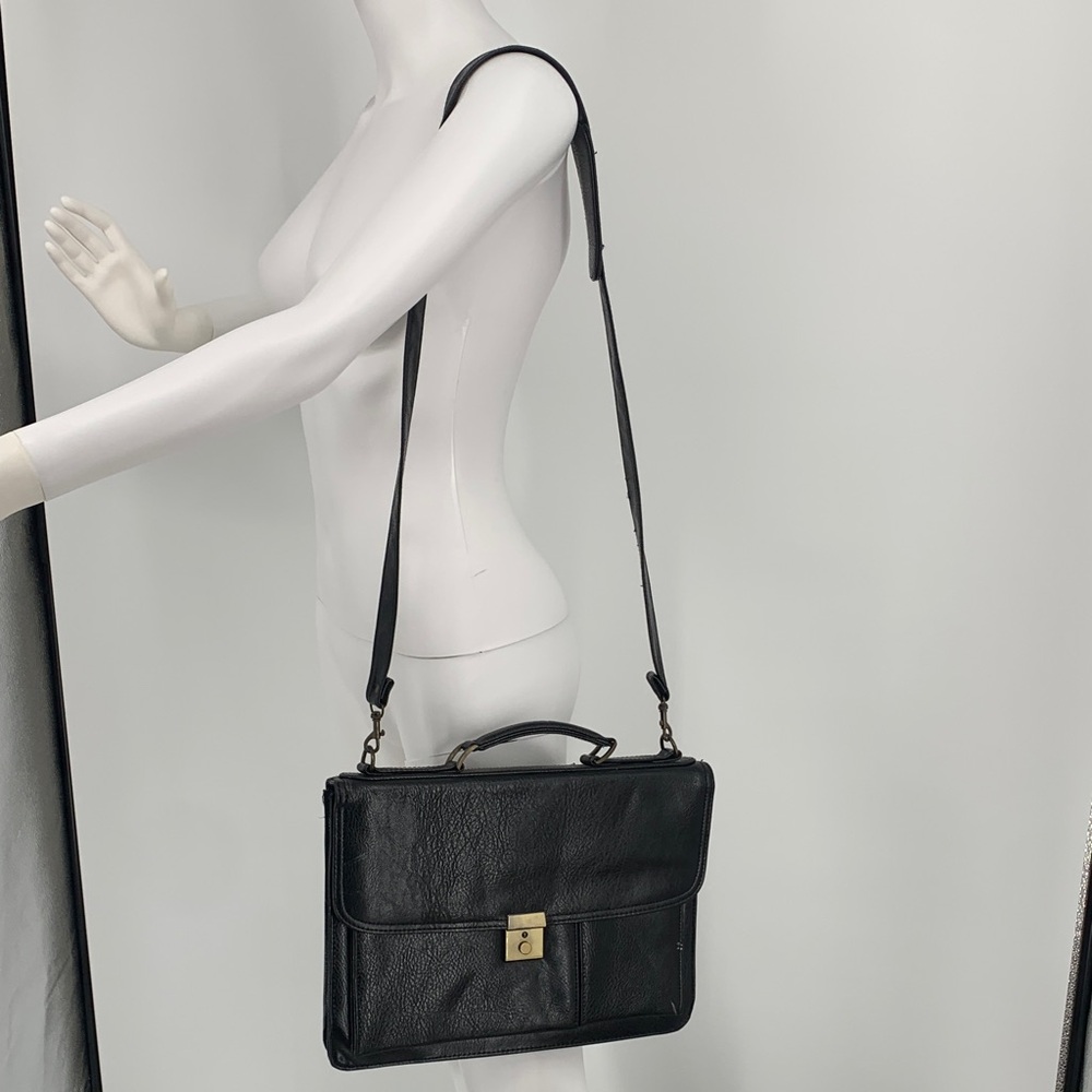VINTAGE Elegant unisex Black work ofc briefcase Shoulder crossbody Bag w key 🔑 - Picture 3 of 17